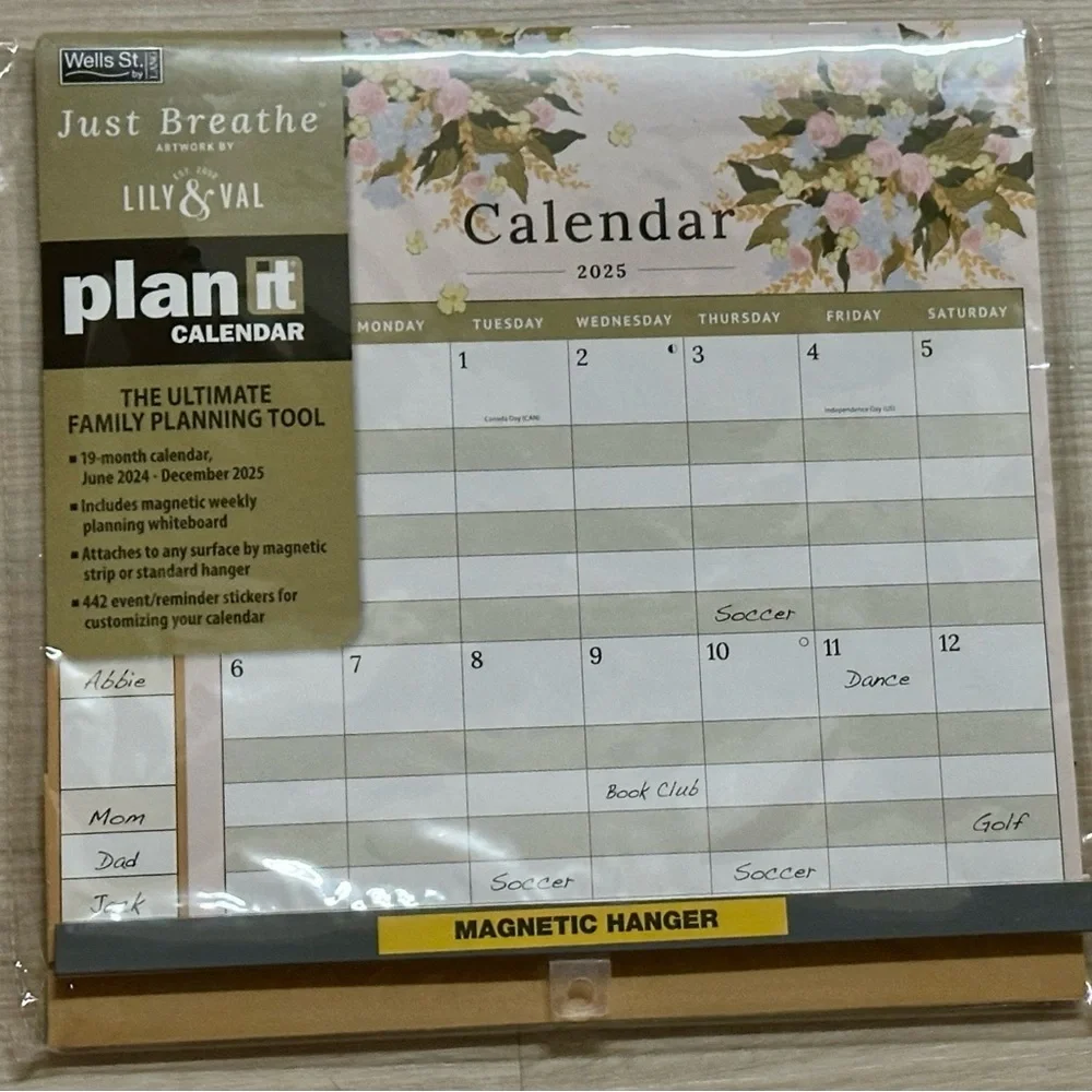 2025 Family Calendar Just Breathe Plan It – New! Magnetic Whiteboard + Stickers